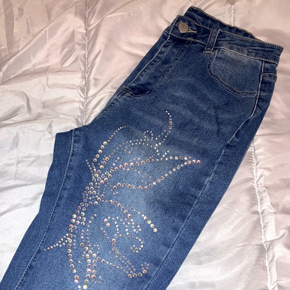 90s style rhinestone, blue flare jeans size small - Picture 5 of 6